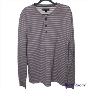 Banana Republic Striped Gray Henley Shirt Size Medium